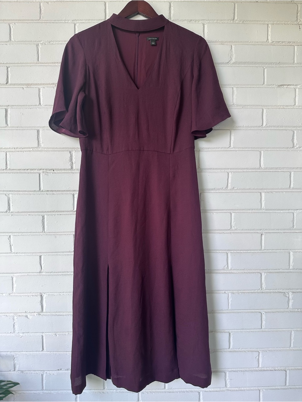 Ann Taylor Flutter Sleeve Burgundy Dress